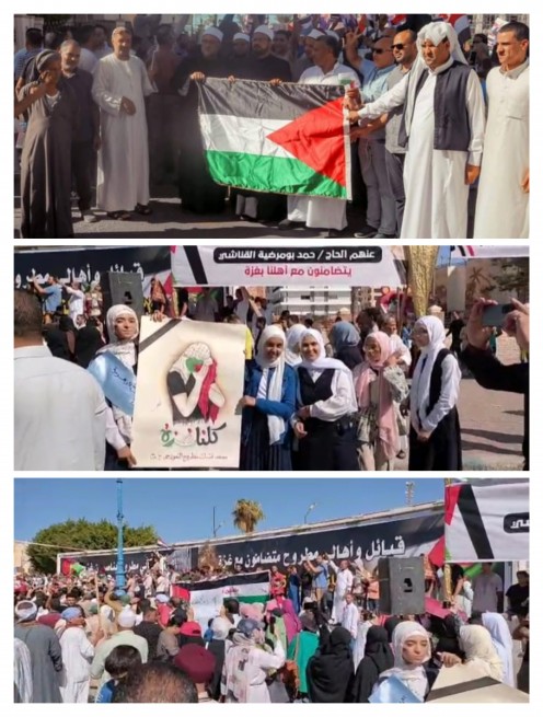 مظاهرات حاشدة لقبائل مطروح تؤيد قرارات الرئيس السيسي بحماية امن مصر وتتضامن مع اهالي غزة