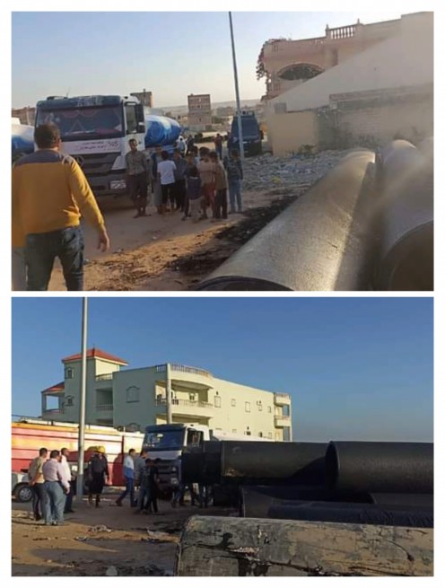 مياه مطروح تشارك بعدد من سيارة مياه في إطفاء حريق منطقة قصر السادات بمطروح