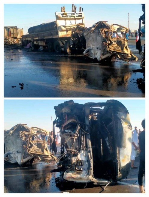 مياه مطروح تشارك بعدد من سيارة مياه في إطفاء حريق الناتج عن حادثة تصادم بالضبعة